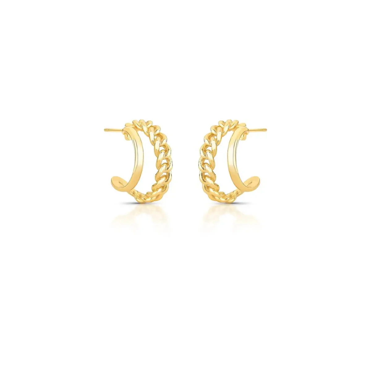 FotoBrinco meia argola dourada vazada 2 filetes liso e elo groumet