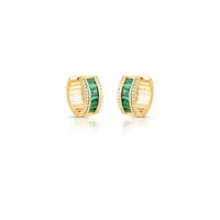Brinco argola dourada zircônias esmeralda e zircônia cristal em linha