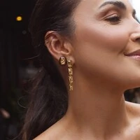 Brinco dourado orgânico resina marrom