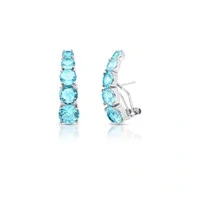 Brinco ear hook ródio branco maxi zirconias azul Serenety ovais luxo