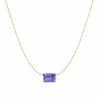 Colar dourado pingente cristal retangular tanzanita