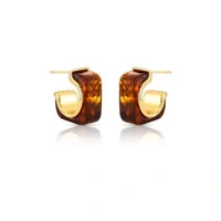 Brinco meia argola dourada quadrada marrom mescla