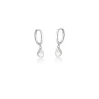 Brinco argola prata 925 com pingente de gota cristal