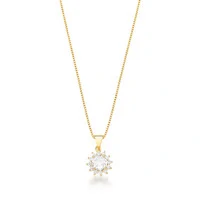 Colar dourado com pingente ponto de luz zircônia 4 garras e entorno cravejado