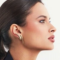 Brinco ear cuff dourado duas gotas abauladas e curvas