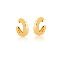 Brinco meia argola banho ouro18k lisa abaulada