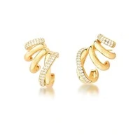 Brinco ear cuff dourado 5 Voltas Lisas e Cravejadas entrelaçadas