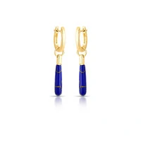 Brinco argola dourada com pingente pendular de pedra reconstituída lapis lazuli