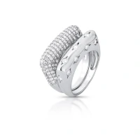 Anel ródio branco base quadrada cravejado zircônia cristal