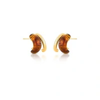 Brinco banhado a ouro com resina e design de duas voltas