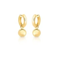 Brinco argola dourada tubo com pingente esfera lisa 2em1