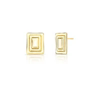 Brinco dourado retangular, liso e trabalhado