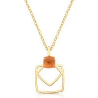 Colar dourado elos ovais com pingente losango vazado e cristal Marrom