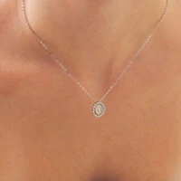 Colar prata 925 com pingente oval menor N S das graças cravejado entorno