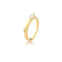 Anel dourado minimalista base reta com 1 zircônia cristal 4 garras