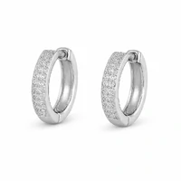 Brinco argola ródio branco com 2 fileiras de zircônia cristal e fecho click