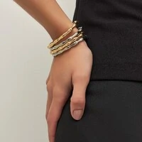 Pulseira bracelete ródio branco liso estilo bambu abaulado
