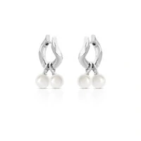 Brinco argola ródio branco estilo elo groumet com pingente pérola Shell