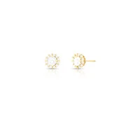 Brinco dourado ponto de luz zirc 4 garras e entorno cravejado
