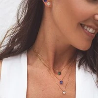 Conjunto dourado colar e brinco cristal quadrado água marinha