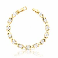 Pulseira dourada com x e quadro zirc gray em forma de losango