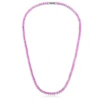 Colar riviera ródio branco trama rígida 3 garras zircônias rosa de 3mm