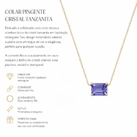 Colar dourado pingente cristal retangular tanzanita