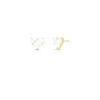 Brinco dourado cristal no formato coração e losango, unindos