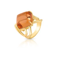 Anel dourado vazado com cristal losango marrom
