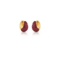 Brinco argola dourada abaulada esmaltada marrom