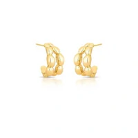 Brinco meia argola dourada gomos lisos e design vazado