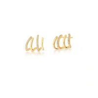 Brinco ear cuff dourado 2linhas lisas e 2 cravejadas