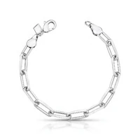 Pulseira ródio branco com elos lisos e retangulares estilo Cartier