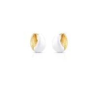 Brinco argola dourada abaulada esmaltada branca