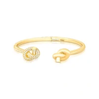 Pulseira bracelete dourado detalhe em nó trançado liso e cravejado