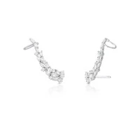 Brinco ear cuff ródio branco com cristais navete e redondos com piercing