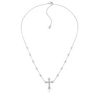 Colar ródio branco cruz crystal faith