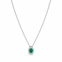 Colar ródio branco oval com zircônia esmeralda fusion entorno cravejado