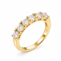 Anel meia aliança dourada 7 zircônia cristal