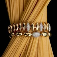 Pulseira dourada ovais lisos e1 oval cravejado zircônia cristal em ródio branco