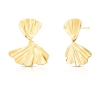 Brinco dourado grande estilo leque liso orgânico