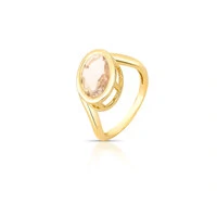 Anel dourado cristal champanhe oval e fileira curva