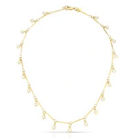 Colar choker dourado com vinte cristais redondos, pêndulo
