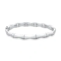 Pulseira bracelete ródio branco liso estilo bambu abaulado