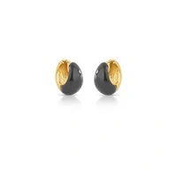 Brinco argola dourada abaulada esmaltada black