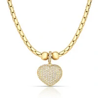 Colar dourado trama lisa com pingente coração cravejado com fecho boia