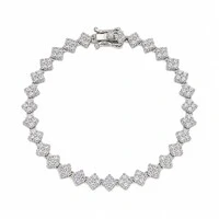 Pulseira ródio branco trevos cravejados estilo riviera inspired