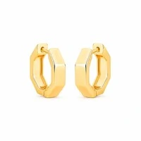 Brinco argola dourada lisa hexagonal com fecho click G