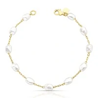 Pulseira dourado onze pérolas barroca intercaladas