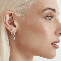 Brinco argola prata 925 com pingente de gota cristal